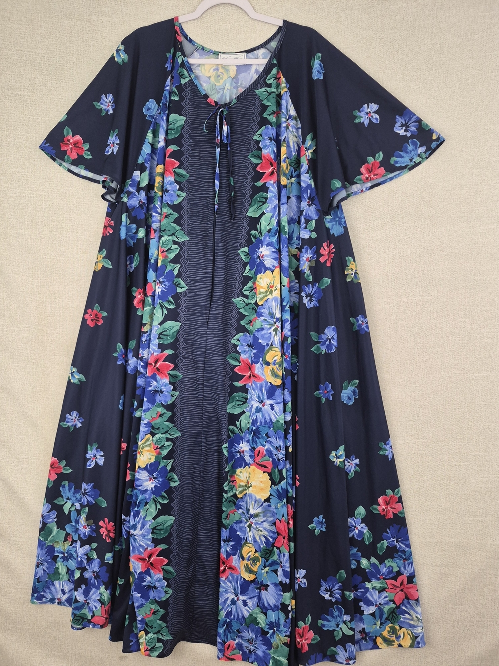 Within Floral Maxi Dress Navy Blue Colorful Flowers Short Sleeve Boho (SKU353 G) - Picture 2 of 14